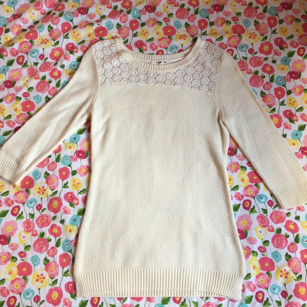 Cream Sweater with lace detail